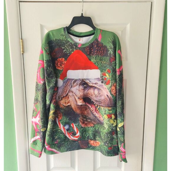 Other - 3D Print Ugly Christmas Pullover Santa Hat T-Rex Dinosaur Xmas Top